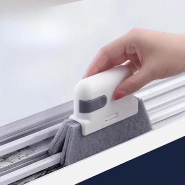 Imagem de Escova de limpeza de ranhura de janela 3 em 1 multifuncional limpador de faixa de porta deslizante ferramenta de descontaminação de lacunas de cozinha doméstica (cinza + amarelo - 2 peças)