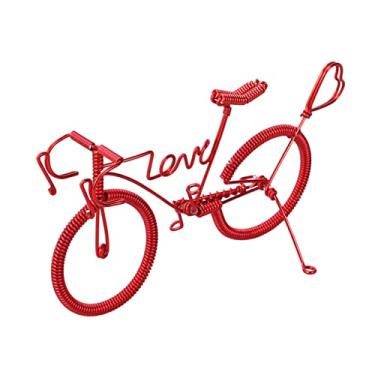 Imagem de Estatueta de bicicleta de metal vermelho feita à mão, ornamentos criativos de decoração de mesa em miniatura para decoração de casa e escritório, artesanato de metal exclusivo, decoração de bicicleta
