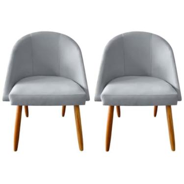 Imagem de Kit 2 Cadeiras para Sala de Jantar Estilo Moderno com Pés Palito e Revestimento em Veludo Premium (Cinza Claro)
