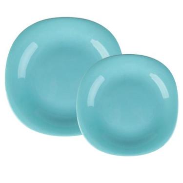 Imagem de Aparelho De Jantar Jogo Pratos Kit 12 Peças Dama Vidro Opalino Verde C