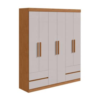 Imagem de Guarda-Roupa Casal Zeus sem Pés 6 Portas 4 Gavetas Off White e Amêndoa