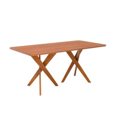 Imagem de Mesa de Jantar Retangular com Tampo MDF Cacau Cinamomo e Madeira 180 cm