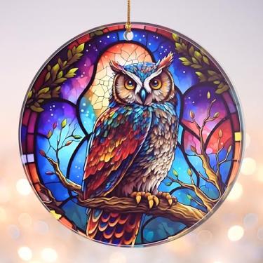 Imagem de Enfeite de Natal 2025 – Decoração de árvore acrílica de coruja de vitral – Decoração de Natal datada para Navidad 2025 – Ornamento de pássaro noturno colorido – Liquidação de enfeites de Natal (coruja