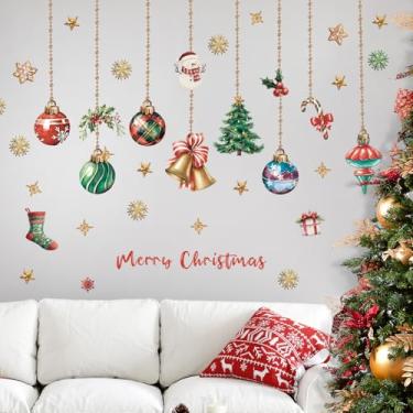 Imagem de 2 folhas de adesivos de parede de Natal para lâmpada de Natal, bola de Natal, espirais, decoração de teto pendurada para decoração de festa de Natal em ambientes internos e externos, acessórios de
