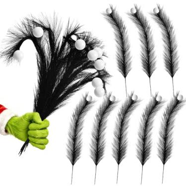 Imagem de Artmag 8 peças de topo de árvore de Natal, 43 cm, preto, branco, artificial, preto, preto, palitos de árvore, ornamentos com bola branca para decoração de Halloween e Natal
