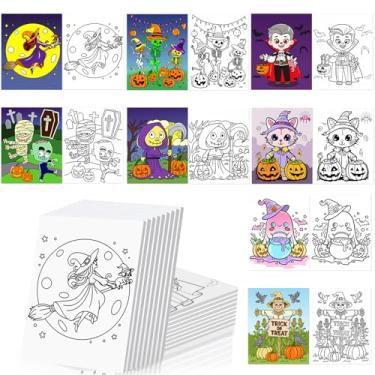 Imagem de HABDJILTY 8 peças de tela de artesanato de Halloween para pintar, tela com tema de bruxa de abóbora para pintura, pré-desenhada para adultos, iniciantes, estudantes, atividades de festa de Halloween