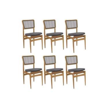 Imagem de Cadeira Sala De Jantar Stela 1cmm013ca Premium Madeira Maciça Kit 6 Un Carvalho-boucle Bege Fendi-tela Bege - Kappesberg