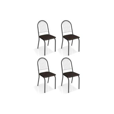 Imagem de Kit 4 Cadeiras de Cozinha Noruega 4C077PRF  4 Un Preto Fosco/Courano Preto - Kappesberg