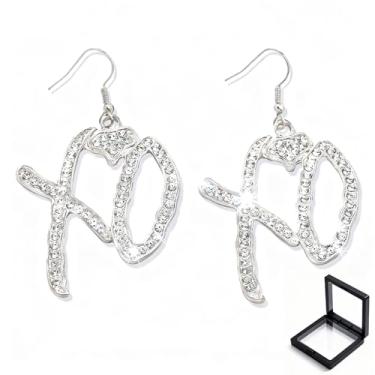 Imagem de XO Brincos femininos Hip Hop Y2K com caixa de argolas grossas Iced Out XO Letter Pingente Brincos Pendentes Pendentes Declaração Brinco Conjunto de Presente, Medium, Metal, Sem pedra preciosa