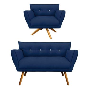 Imagem de Kit 1 Namoradeira e 1 Poltrona Giratória Anitta Azul Marinho