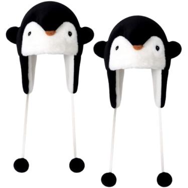 Imagem de Cutecrop 2 peças de chapéu de pelúcia de pinguim engraçado animal chapéu de esqui de inverno gorro de pinguim com abas de orelha, presente de esqui macio preto e branco, fantasia quente de inverno