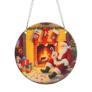 Imagem de Apanhadores de sol para janela interna para o Natal - Papai Noel acrílico arco-íris Suncatcher janela pendurada decoração de Natal para jardim e casa