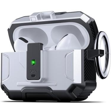 Imagem de DASFOND Capa de fone de ouvido Armor para Airpods Pro 3, capa rígida de proteção à prova de choque de grau militar, suporta carregamento sem fio com chaveiro, tampa magnética, LED frontal visível