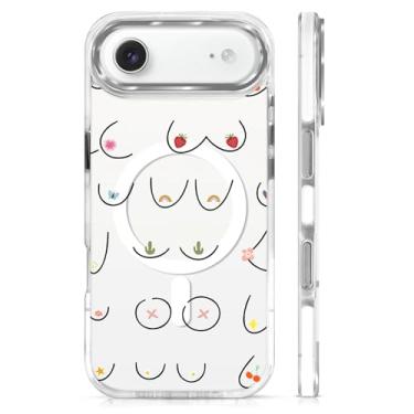 Imagem de MQJCYB Capa magnética para iPhone 17 Air Design em base transparente, compatível com MagSafe, capa protetora fina de TPU macio para telefone feminino e meninas Air Sexy Girl Unique Strawberry Cactus