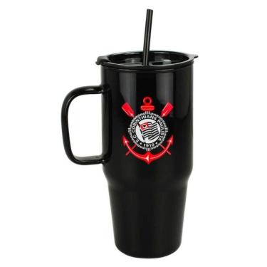 Imagem de Caneca Vidro Opaca Canudo E Tampa 1200Ml - Corinthians