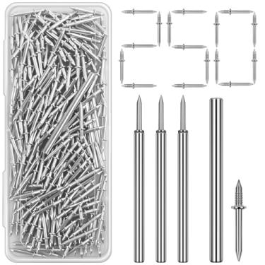 Imagem de Pacote com 250 pregos de contorno de cabeça dupla com ferramenta de manga - pregos de dupla face para madeira, parafusos invisíveis sem rastro, rodapé de madeira maciça sem costura