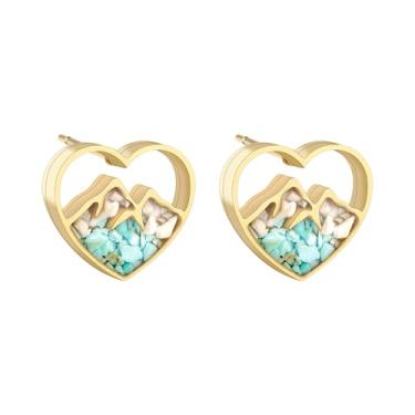 Imagem de Brincos femininos de montanha de pedras preciosas turquesa malaquita obsidiana, brincos redondos/coração de montanha de neve, brincos pendentes de aço inoxidável, presente de Natal, joia natural