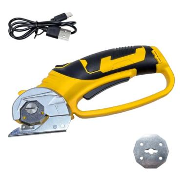 Imagem de JAMESVAN Tesoura elétrica sem fio, cortador de caixa de papelão recarregável com luz LED, espessura ajustável, corte para tecido, papelão, couro, carpete - Inclui uma lâmina sobressalente