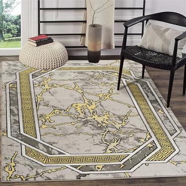 Imagem de GLORY RUGS Tapete moderno 2x7 Runner amarelo cinza branco preto mármore macio contemporâneo com textura fofa premium para sala de estar interna, sala de jantar e área de quarto