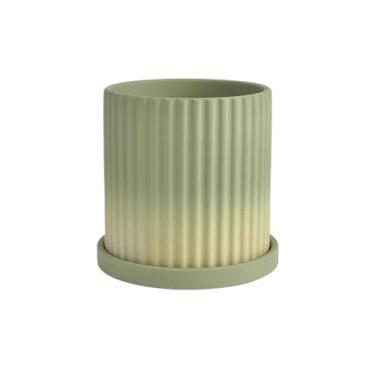 Imagem de Vasos de flores gradientes verdes de cerâmica, cilíndrico com vaso de flores listrado, para varanda, sala de estar, jardim, escritório, plantas, recipiente (6 tamanhos) vasos de flores decorativos (XS