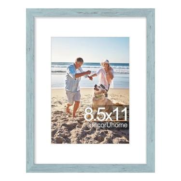Imagem de decorUhome Moldura de 21 x 27 cm, exiba imagens 15 x 20 com tapete ou 21 x 28 sem tapete, moldura de certificado de exibição de parede e mesa, azul rústico, 1 pacote com 1