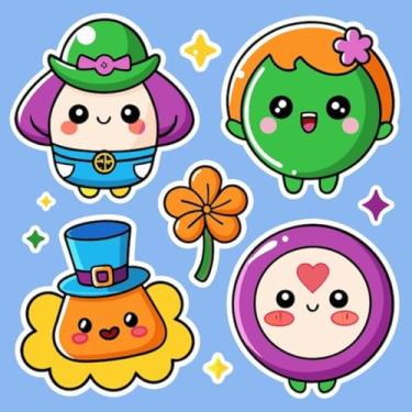 Imagem de Adesivo Decorativo Infantil Kawai para Parede e Cadernos com Personagens fofos e Flores 50x50cm