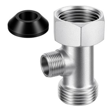 Imagem de Válvula T para bidê, (7/20.3 cm x 7/20.3 cm x 3/20.3 cm) Adaptador T de bidê de 3 vias com junta para RV e conexão de mangueira de desviador de vaso sanitário doméstico (prata)