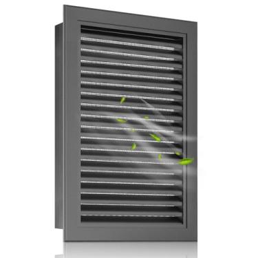 Imagem de Zepoty Ventilação de empena de 45,7 cm x 61 cm com tela – Ventilação de galpão de alumínio grande com design com venezianas para paredes externas, sótãos e portas – Abertura de ventilação cinza de