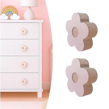 Imagem de 2 Puxadores Flor Rosa Infantil Gaveta Cômoda Móveis Porta Quarto