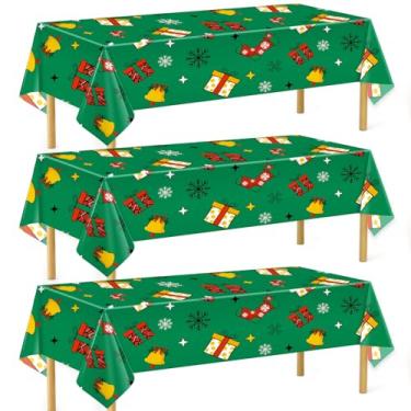 Imagem de DecorWoo Toalhas de mesa de plástico descartáveis de Natal, pacote com 3, toalha de mesa retangular, 137 x 272 cm, capas de mesa grossas resistentes à prova d'água para festas, acampamento, piquenique