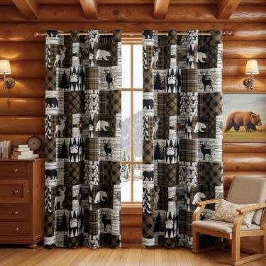 Imagem de Cortinas de cabine rústicas marrons 2 painéis cortina estilo country 50% bloqueio de luz escurecimento ilhós tratamentos de janela fazenda, patchwork xadrez, cortinas decorativas para sala de estar