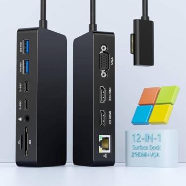 Imagem de Novo Microsoft Surface Dock Triple Displays Dual HDMI + VGA com, estação de ancoragem de superfície 12 em 1 para Surface Pro 11/10/9/8/X/7/6/5/4/3, Surface Laptop 7/6/5/4/3/2/1, Surface Laptop Go 3/2