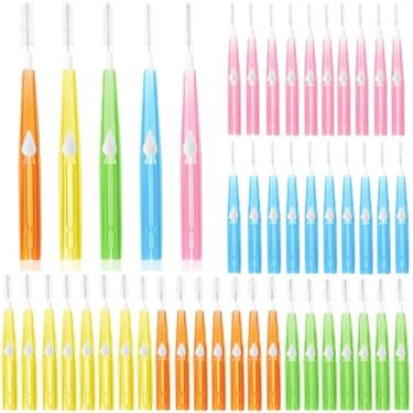 Imagem de 50 peças de escova interdental, 5 tamanhos de palhetas de fio dental push-pull, cerdas macias, palito de dentes, ferramentas de limpeza de fio dental