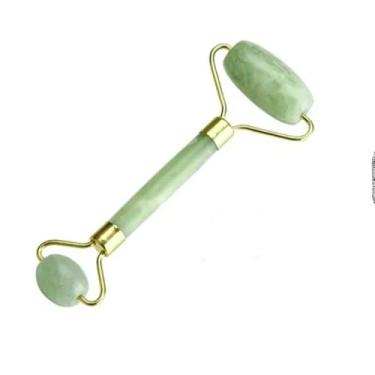 Imagem de Rolo Massageador Facial em Pedra Jade Natural, Verde, 14,5 x 6 cm, para Massagem Anti-Rugas e Tratamento Facial