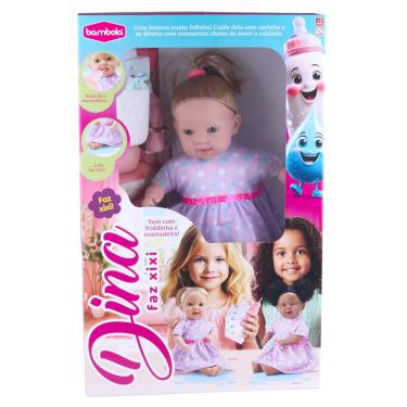 Imagem de Boneca Bambola Dina Loira Faz Xixi na Fralda Acompanha Fraldinha e Mamadeira