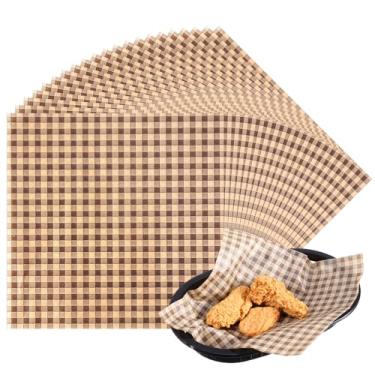 Imagem de Sibba 100 peças de folhas de papel encerado para alimentos, 21 x 21 cm, papel à prova de graxa, sanduíche, café, marrom, xadrez, cesta, forros de pergaminho, hambúrguer e cesta, para piqueniques