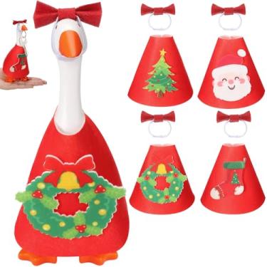 Imagem de Shinylin 4 peças de mini fantasia de ganso de Natal de 17,8 cm, mini chapéu de ganso e roupas de Natal, suporte de chave de mesa de inverno para decoração de mesa de pato magnético (romance)
