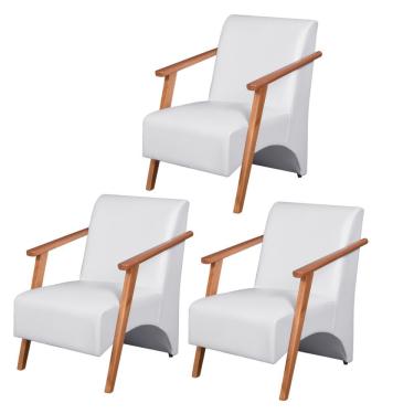 Imagem de Kit 3 Poltronas Venus 1 Lugar Braço Madeira Maciça Courino Unidecor Branco