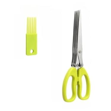 Imagem de Tesoura 5 Lâminas Picar Temperos Ervas Alimentos Inox