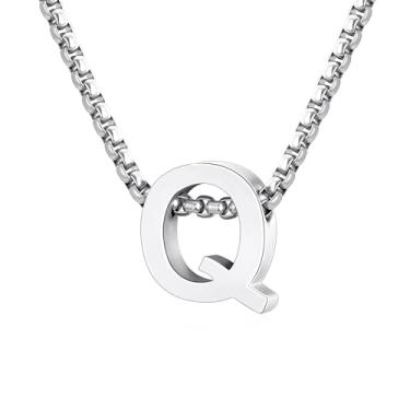 Imagem de VULETO Colar com letra A-Z com inicial A-Z, presente para meninos e homens, pingente de letra de aço inoxidável, enfeites de Natal, joias de aniversário, ideias de presentes para adolescentes e