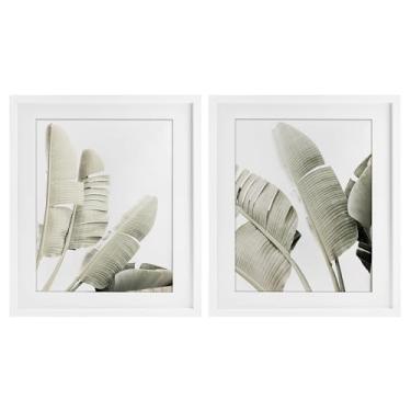 Imagem de Stupell Industries Conjunto de 2 peças de impressão emoldurada branca com folhas de bananeira verde silenciadas, design por Sisi e Seb, 40,6 x 33,5 cm
