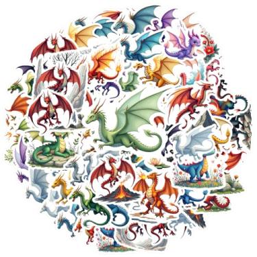 Imagem de 50 peças de adesivos de dragão fantasia criatura mítica brinquedos papelaria adesivos de grafite vibrante para mala, geladeira, telefone, bagagem, laptop, guitarra, carro, brinquedos, faça você mesmo
