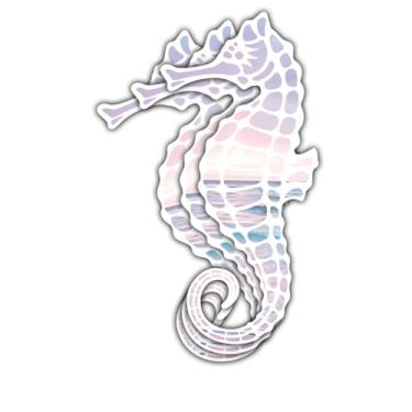 Imagem de Adesivo de vinil de cavalo marinho aquarela de 3 peças - Decalque Ocean Beach para laptop, telefone, capacete, carro, garrafa de água, janela e mais - impermeável, durável, design estético de vida