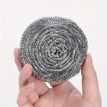 Imagem de 6 bolas de limpeza de descontaminação de aço inoxidável, escova de lavar louça, sem migalhas, sem lesões na mão, grossa e firme, não é fácil de deformar ferramentas de limpeza