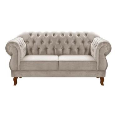 Imagem de Sofá Chesterfield 2 Lugares Duquesa Vintage Retrô Capitonê Suede Bege Claro