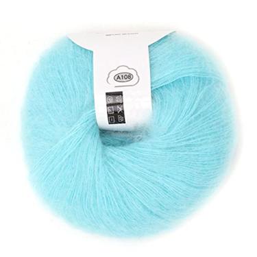 Imagem de Fio de tricô macio com mistura de lã angorá, 26 g por novelo, 30% mohair 20% lã, 50% fibra para cachecóis, suéteres, chapéus, 12 cores vibrantes, lavável à mão, antibolinhas (07 azul água)