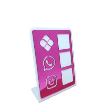 Imagem de Placa Pix Display em Plastico PS Mesa Balcão PIX Zap Instagram Interativo (ECONÔMICO)(Branco & Pink)