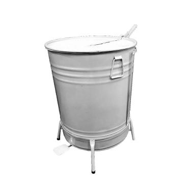Imagem de Lixeira De Tambor Em Aço Com Suporte Pedal Branca 70 Litros