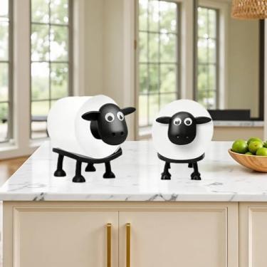 Imagem de Suporte de papel higiênico de ovelha - Suporte de papel higiênico engraçado conjunto de banheiro de pé livre, decoração de balcão de mesa - suporte de rolo de loo de ovelha preta impresso em 3D