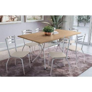 Imagem de Sala De Jantar Completa Loire Com Tampo De Madeira 1.36cm + 6 Cadeiras Portugal Cromada-nude 16 - Kappesberg